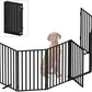 Portable Dog Fence with Door for Indoor Outdoor Use, Free Standing Dog Gate Foldable Design, Metal Black 32" Tall, Expandable 6 Panels Use for Yard, Stairs, Front