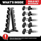 PAPABABE Hex Dumbbell Sets with Rack, 60-550lb Rubber Coated Dumbbell Weight Set and Storage Rack, Multiple Options Hand Weights for Strength Training