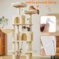 Taoqimiao Cat Tree, 71.7-Inch Cat Tower for Indoor Cats, Plush Multi-Level Cat Condo with 13 Scratching Posts, 2 Perches, 2 Caves, Hammock, 2 Pompoms,Beige MS013LM