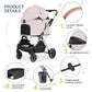 T5 Luxury Pet Stroller for Medium Dog Under 60lbs or 2 Small Dogs & Cats with 180 ̊Canopy, Sun Shades, Auto-Folding Stroller for Multiple Pets（Beige）