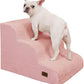 Dog Step for Bed, Dog Stair 3-Step 35D Pet Stair 15.7" H for High Bed or Sofa Non-Slip Balanced Pet Step Indoor, Pink