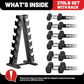 PAPABABE Hex Dumbbell Sets with Rack, 60-550lb Rubber Coated Dumbbell Weight Set and Storage Rack, Multiple Options Hand Weights for Strength Training