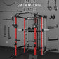 Eonfit E5 Smith Machine with Vertical Leg Press, Power Cage Squat Rack with LAT-Pull Down Cable Crossover Rotating Arms System Home Gym Equipment All in One (E5 RED)