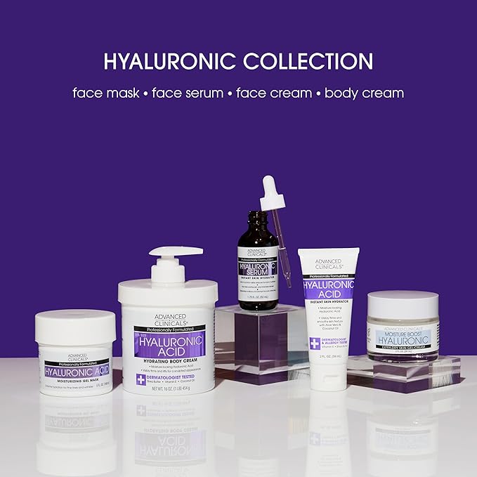 Advanced Clinicals Hyaluronic Acid Moisturizer Body Cream W/Vitamin E | Hydrating Cream & Body Lotion For Women & Men To Help Improve Look of Wrinkles, Dry Skin, Crepey Looking Skin, W/Travel Size