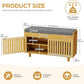 Shoe Storage Bench, Bamboo Entryway Bench with 2 Doors & Padded Seat Cushion, 35.4" W x 12.6" D x 19.7" H, 2-Tier Shoe Rack with Lift Top Hidden Storage, for Entryway, Living Room, Bedroom, Natural