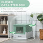 PawHut Fully Enclosed Litter Box with Scoop, Hooded Litter House with Drawer Tray, Foldable Smell Proof Cat Potty with Front Entry, Top Exit, Portable Pet Toilet with Large Space, Green