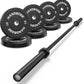 Olympic Bumper Plates Set 2 Inch, 10-55 lbs Rubber Weight Plates with 45 lb (20kg) Black/Silver Barbell, Strength Training & Weight Lifting for Home Gym