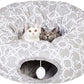 LUCKITTY Geometric Cat Tunnel Bed Oxford Outside with Plush Inside,Cats Toys Collapsible Tunnel Tube with Balls, for Rabbits, Kittens, Ferrets,Puppy 3FT