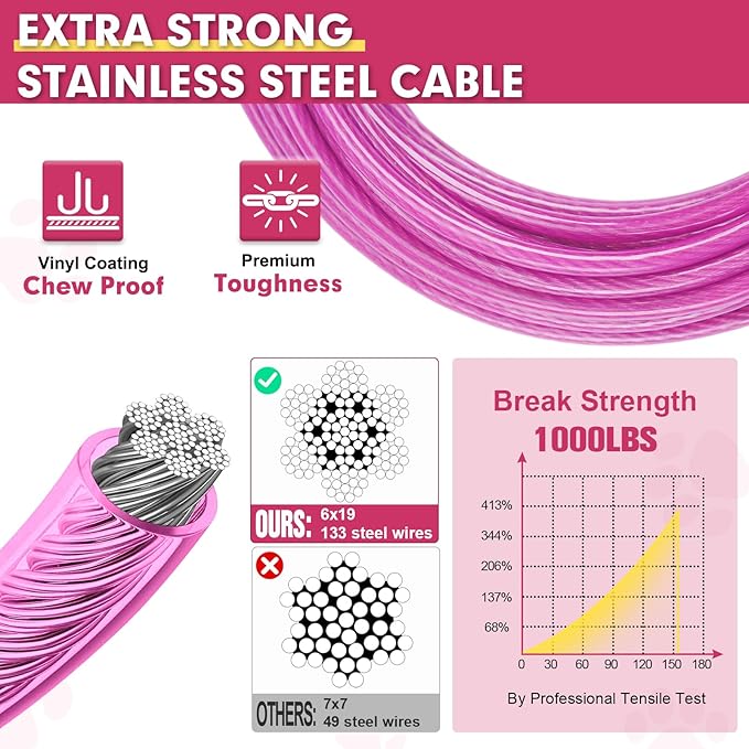 Snagle Paw Heavy Duty Dog Leads - 100FT-1000LBS, Tie Out Cable with Swivel Lockable Hook & Spring, Chew Proof Chain for Outside Dog Run