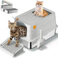 XL Stainless Steel Cat Litter Box with Easy-Open Lid, AOTRUTII Enclosed Metal Litter Box for Big Cats, Front Entry & Top Exit, High Sided, Anti-Leak, Non-Stick, Easy to Clean, Includes Scoop