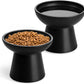 vancasso Ceramic Elevated Cat Bowls 2-Pack - 6.2" Extra Wide Raised Cat Food & Water Dishes, 5.1" Optimal Height Anti-Whisker Fatigue Shallow Bowls for Cats/Kittens/Dogs, Lead & Cadmium Free (Black)