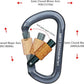 Auto Locking Rock Climbing Carabiner Clips, Heavy Duty Asymmetrical Carabiner Connector Used for Rappelling Rescue Outdoor Climbing, Mountaineer, Hammock, Camping