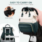 LOVEVOOK Diaper Bag Backpack, Baby Bag with Changing Station, Large Diaper Backpack for Moms Dads, Waterproof Leather Accents Baby Boy and Girl Bag for Travel Baby Essentials, Dark Green-Beige