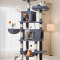 Taoqimiao Large Cat Tree，73-Inch Cat Tree Tower with 9 Scratching Posts for Indoor Cats, 2 Large Cat Condo with Hammock, Hanging Basket, 2 Extended Platform, Smoky Gray MS013XLG