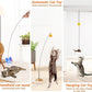 JXFUKAL Interactive cat Toy, Automatic Cat Wand Toy with Stable Wooden Base, 2 PCS Detachable Cat Teaser, 5PCS Refills Replacement & Hanging Cat Toy, Kitty Kitten Toys Cat Feather Spring String Toy