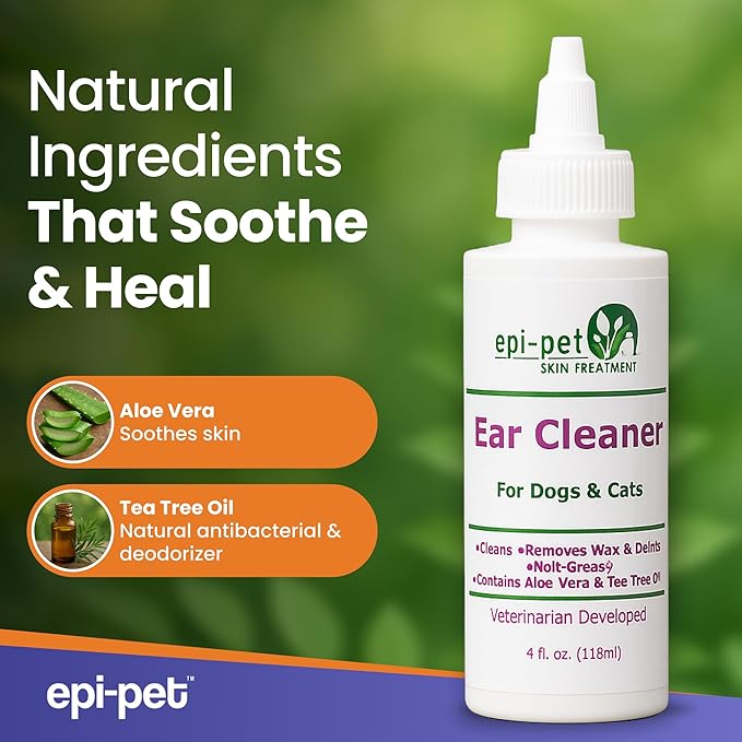 Dog & Cat Ear Cleaner Solution with Aloe Vera & Tea Tree Oil – Removes Itchy Ear Wax, Debris, Odor – Ears Wash, Drops & Flush for Pets, Dog Ears Cleaning, Cat Cleaner (4 oz- Pack of 3)