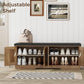 2-Tier Storage Bench, Shoe Bench with Padded Seat Cushion, Entryway Bench with 4 Barn Doors, Adjustable Shelf, 13.8" D x 47.2" W x 17.7" H, for Entryway, Living Room, Bedroom, Rustic Walnut