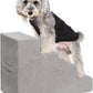 MEWANG Dog Stairs for Small & Medium Dogs and Old Cats –3/4/ 5 Steps High-Density Foam Pet Ramp for Bed & Couch, Non-Slip, Washable Cover, Grey (Square Corner, 4 Steps: 23.94''×18.27''×14.96'', 2)