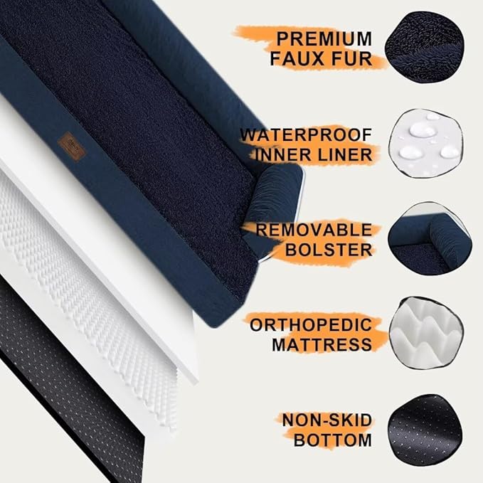 Small Dog Bed Waterproof Orthopedic Dog Beds for Medium Sized Dogs Comfy Pet Cat Bed with Sides, Washable Removable Cover