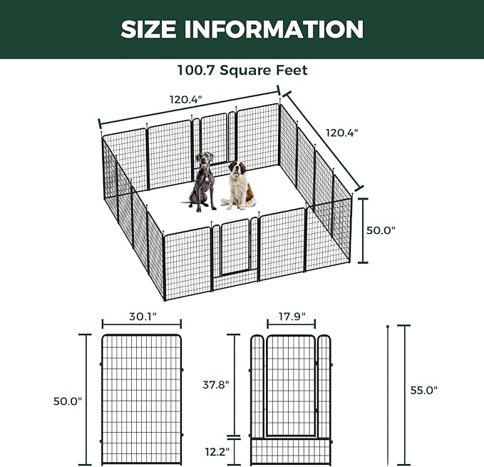 FXW Rollick Unleashed Dog Playpen for Indoor, Yard, RV Camping, 50 inch 16 Panels for Large Dogs, Black│Patented