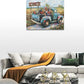 Farmhouse Truck Wall Art Rustic Country Wildflowers Wall Decor Road Flowers Landscape Pictures Canvas Print Painting Artwork for Bathroom Living Room Bedroom 12"x16"