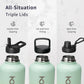 Trebo 64 oz Water Bottle Insulated with Paracord Handle and Straw, Half Gallon Vacuum Stainless Steel Large Water Jug Keep Cold 48 Hours, Reusable Water Flask with 3 Lids for Men Women Gym, Dark Green