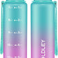 OLDLEY 32 oz Water Bottle, Motivational Water Bottle with Time Marker, Sports Water Bottle With Strap, Leakproof & BPA Free Large Water Bottles for School, Gym, Travel,Tritan,Green&Purple