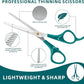 Professional 5 in 1 Pet Grooming Kit - Stainless Steel Dog & Cat Grooming Scissors with Rounded Tip Blades for Safe Fur Trimming, Thinning Shears, Straight Scissors, and Pet Comb (Green 5 in 1)