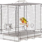 Bird Carrier Travel Cage - 304 Stainless Steel Portable Folding Bird Travel Cage with Parrot Feeder Cups & Standing Perch for Smaller Birds Conures Lovebird Cockatiel Parakeets (White)