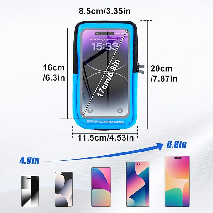 Phone Holder for Running, Running Armband Phone Holder with Carabiner, Phone Armbands for iPhone 16 15 14 13 12 11Pro Max & Galaxy S25/S24/S23, Cell Phone Armband Up to 6.8'' Phone (Blue)