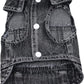 Puppy Clothes for Small Dogs Boy,Classic Western Denim Dog Coat,Dog Jeans Jacket with Leash D-Ring,Pet Cat Costumes,Cooling Harness Vest for Walking (Black, Large)