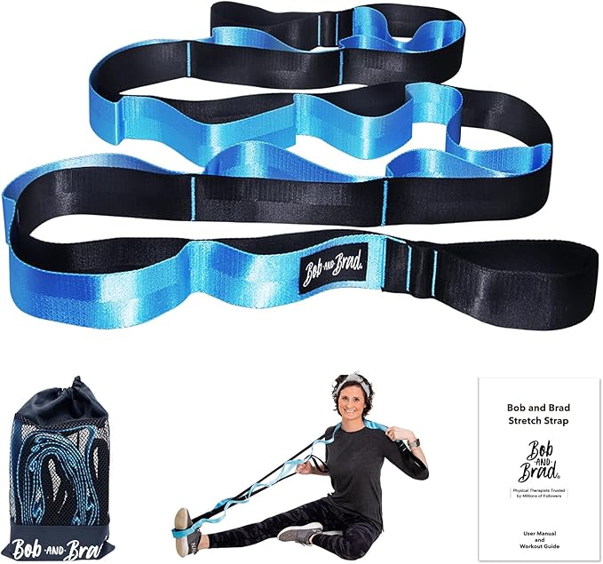 BOB AND BRAD 12 Loop Yoga Stretch Strap - Non-elastic for Stretching, Physical Therapy, Pilates, Dance, Gymnastics, and Athletic Trainers With Carry Bag