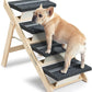 Wood Pet Stairs/Pet Steps for All Dogs and Cats - 2-in-1 Foldable Carpeted 4 Tiers Dog Stairs & Ramp Perfect for Beds and Cars - Portable Dog/Cat Ladder Up to 150 Pounds