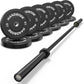 Olympic Bumper Plates Set 2 Inch, 10-55 lbs Rubber Weight Plates with 45 lb (20kg) Black/Silver Barbell, Strength Training & Weight Lifting for Home Gym