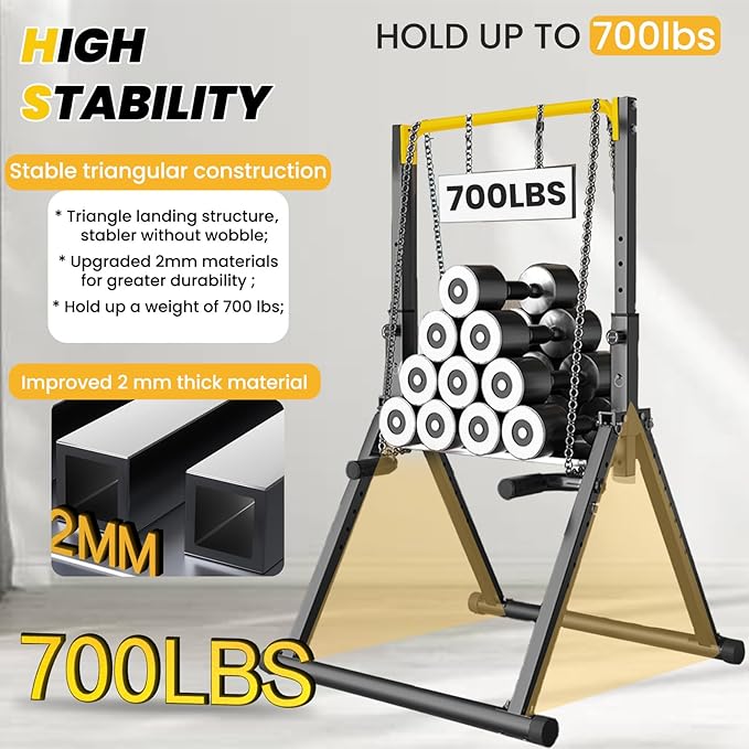 DOBESTS Foldable Power Tower Pull Up Bar Dip Station Adjustable Multifunction Workout Pull Up Tower Station Gym Strength Training Equipment for Home Outdoor, Triangular Legs, Support 700lbs