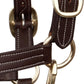 Triple Stitch Leather Horse Halter, Adjustable Design, Fancy Stitching, Solid Brass Hardware