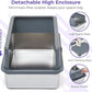 iPrimio Premium Stainless Cat Litter Box for Easy Cleanup - Durable and High Sides Stainless Steel Litter Box with Step Scoop - Mat Elevated for Cats - Scratch and Bite Proof - Dark Grey