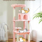Cat Tree for Large Cats Adult with Metal Plush Big Hammock, 56.3" Cat Tower with 2 Door Condo House, 6-Tier Cat Shelves with Scratching Posts and Large Top Perch, Light Pink