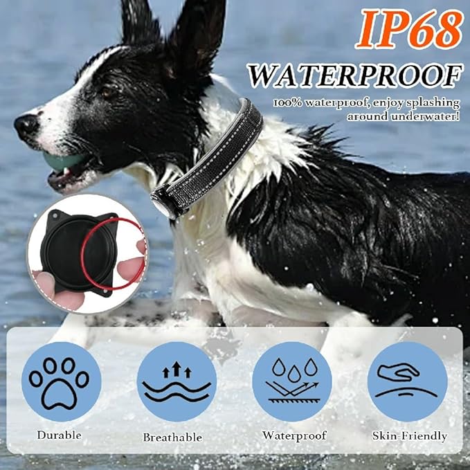 Upgraded AirTag Dog Collar, IP68 Waterproof Dog Collar with Apple Air Tag Holder, Reflective Adjustable Heavy Duty Dog Collars with Soft Padded for Small, Medium and Large Dogs,Black, S