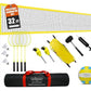 Badminton & Volleyball Combo Set- 32FT Adjustable Professional Volleyball Net for Lawn, Backyard, Easy Set up Volley ball Set with Volley ball,Badminton Racquets,Carry Bag,Boundary Line for Family Fun