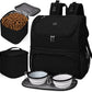 BAGLHER Pet Travel Bag, Double-Layer Pet Supplies Backpack (for All Pet Travel Supplies), Pet Travel Backpack with 2 Silicone Collapsible Bowls and 2 Food Baskets Black