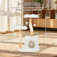 Cute Cat Tree Tower for Indoor Cats Adult, Wood Flower Cat Trees with 6 Pompoms, Modern Cat Tree Tower with Scratching Post, Aesthetic Luxury Cat Condo for Cats Kitten, Alpine White
