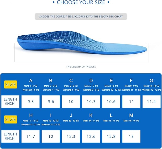 Plantar Fasciitis Feet Insoles Arch Supports Orthotics Inserts Relieve Flat Feet, High Arch (Mens 6-6 1/2 | Womens 8-8 1/2)