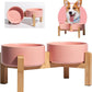 Elevated Ceramic Dog Bowl Set - Raised Dog Bowls with Non-Slip Bamboo Stand - Dog Food and Water Bowl Set - Double Dog Feeding Bowls - Suitable for Small and Medium Dogs - 28.74 OZ - 3.6 CUPS - 850 ML