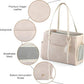 Fashion Dog Carrier Purse, Premium Leather Cat Carrier Bag, Airline Approved Soft Sided Pet Travel Tote Bag with Pockets Beige