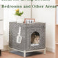 Cat Litter Box Enclosure Hidden Litter Box Furniture with Metal Heightened Feet, Rattan Handwoven Cat House with Litter Mat, Hidden Litter Box Furniture for Bedroom Living Room Gray