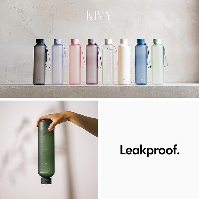 KIVY Slim Water Bottle 32oz [Lightweight & Shatterproof] Fits Backpack & Cupholder for Travel, Sports, School, Gym - Rose gold, Pink bottle no straw - Gym water bottle for women - Dishwasher Safe