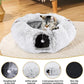 Odoland Cat Tunnel Bed with 20 Cat Toys - Indoor Plush Kitten Couch, Detachable Cats Cave Donut Tunnel & Soft Kitten Toy Set - Cozy Cat Furniture, White