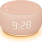 Buffbee Sound Machine & Alarm Clock 2-in-1, 0-100% Clock Face Brightness, Bottom Colored Light, Sleep Timer, Precise 30-Level Volume White Noise Machine, Digital Alarm Clocks for Bedrooms - Peach