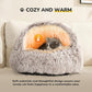 CATISM Plush Hooded Cat Bed, Calming Nest, Self-Warming Cave, Cozy Pod for Indoor Cats or Small Dogs, Removable Washable Cove With Non-Slip Bottom